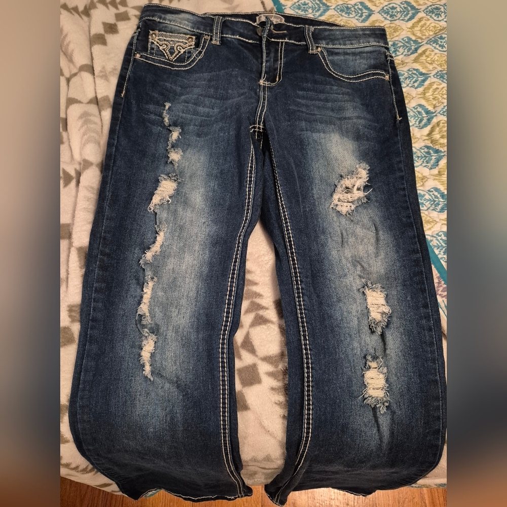 Soundgirl Distressed Dark Blue Boyfriend Jeans